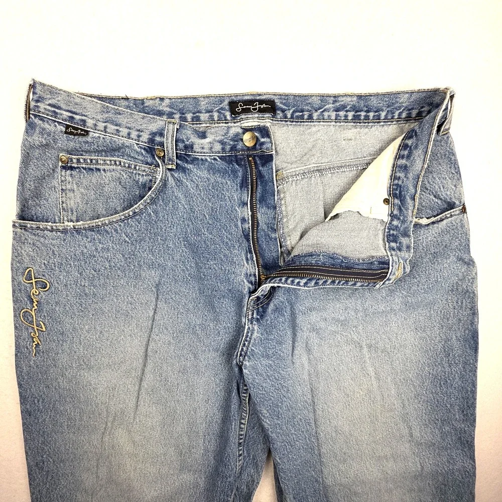 Sean John Mens Jeans 40x32 Blue Baggy Retro Hip-Hop Distressed Denim Hammer Loop